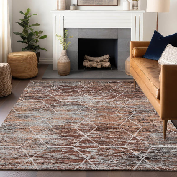 HomeRoots 8' X 10' Geometric Washable Area Rug in Rust Gray & Ivory - Durable, Stylish for Indoor & Outdoor Use 618892