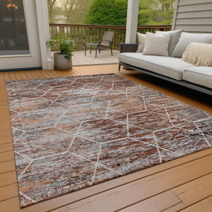 HomeRoots 8' X 10' Geometric Washable Area Rug in Rust Gray & Ivory - Durable, Stylish for Indoor & Outdoor Use 618892