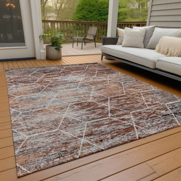 HomeRoots 8' X 10' Geometric Washable Area Rug in Rust Gray & Ivory - Durable, Stylish for Indoor & Outdoor Use 618892