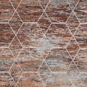 HomeRoots 9' X 12' Geometric Rust Gray Ivory Indoor Outdoor Area Rug - Stylish, Durable & Washable Design! 618893