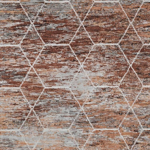 HomeRoots 10' Geometric Rust Gray and Ivory Area Rug - Washable, Durable Indoor/Outdoor Mat for Stylish Spaces 618894