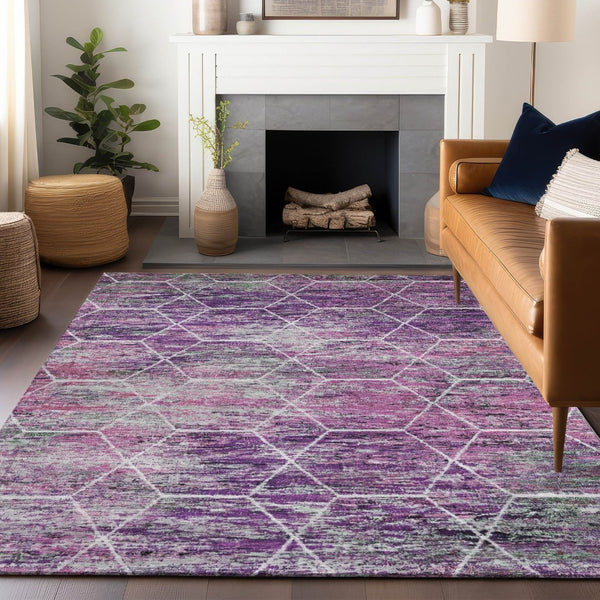 HomeRoots 5' X 8' Vibrant Purple Lavender Geometric Washable Indoor/Outdoor Rug for Stylish Versatility 618896