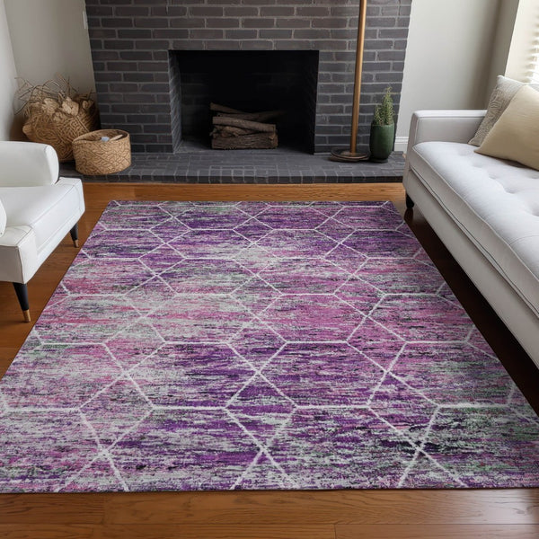 HomeRoots 5' X 8' Vibrant Purple Lavender Geometric Washable Indoor/Outdoor Rug for Stylish Versatility 618896