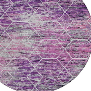 HomeRoots 8' Round Geometric Purple Lavender Ivory Area Rug - Washable, Durable, Stylish for Indoor & Outdoor Use 618897
