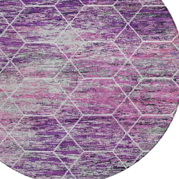 HomeRoots 8' Round Geometric Purple Lavender Ivory Area Rug - Washable, Durable, Stylish for Indoor & Outdoor Use 618897