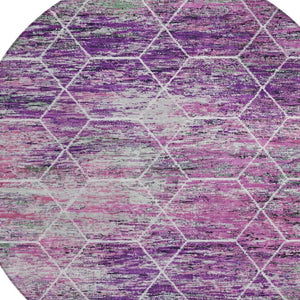 HomeRoots 8' Round Geometric Purple Lavender Ivory Area Rug - Washable, Durable, Stylish for Indoor & Outdoor Use 618897
