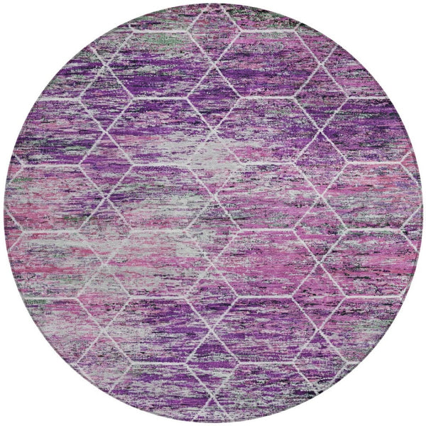 HomeRoots 8' Round Geometric Purple Lavender Ivory Area Rug - Washable, Durable, Stylish for Indoor & Outdoor Use 618897