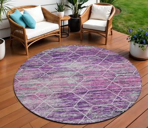 HomeRoots 8' Round Geometric Purple Lavender Ivory Area Rug - Washable, Durable, Stylish for Indoor & Outdoor Use 618897