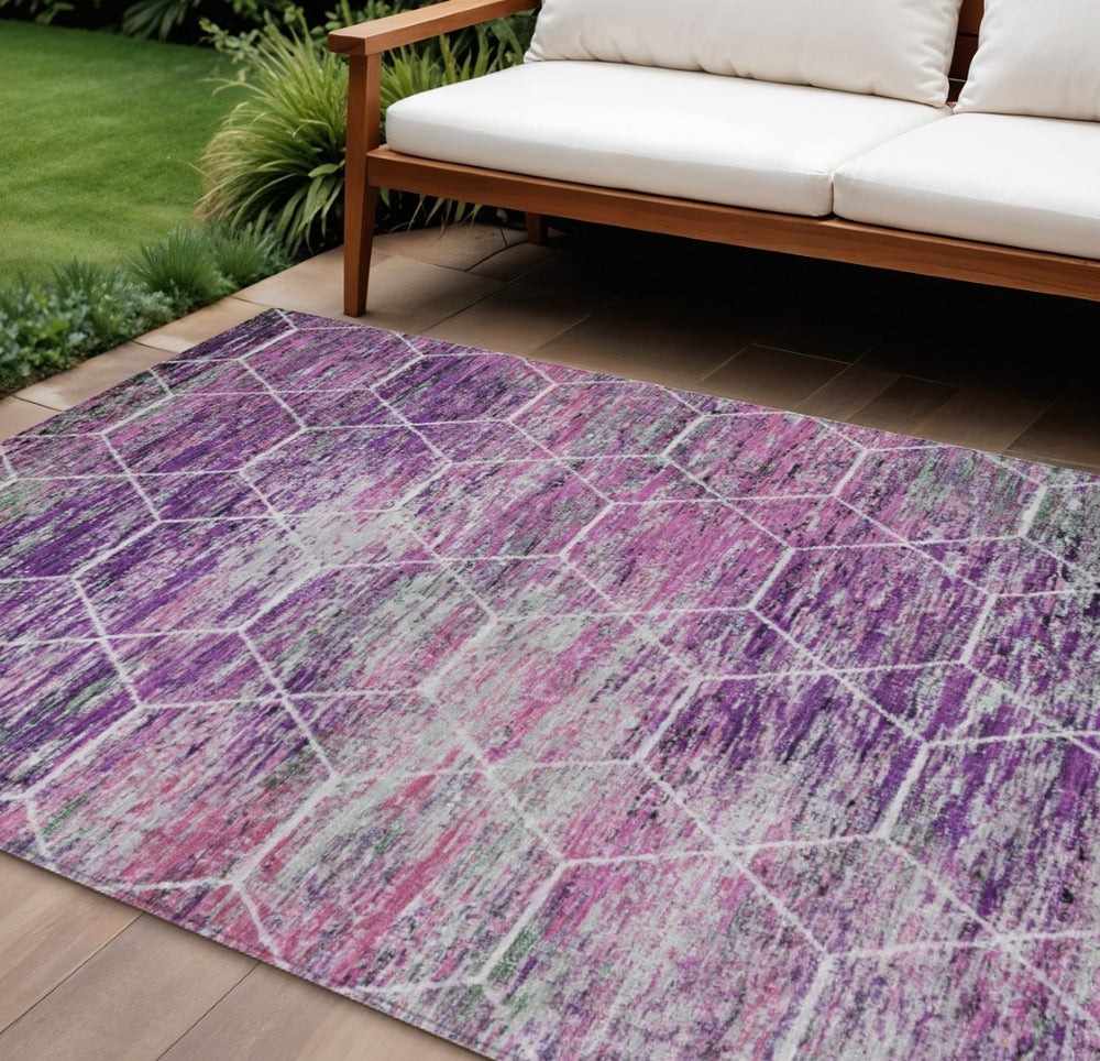 HomeRoots 10' X 14' Purple Lavender Geometric Area Rug - Washable, Durable, Indoor/Outdoor, Pet-Friendly Elegance 618900