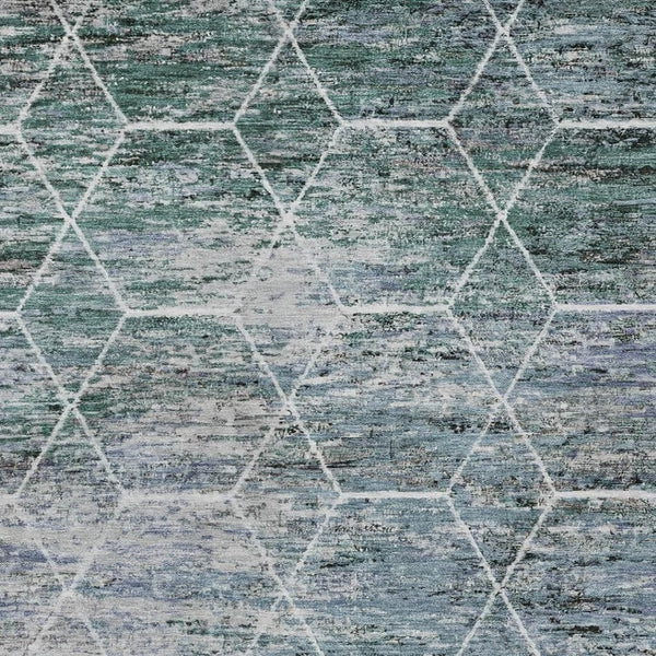 HomeRoots 5' Indoor Outdoor Teal Blue Gray Ivory Geometric Area Rug - Stylish, Washable, Durable & Versatile! 618908