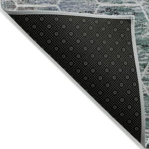 HomeRoots 8' Teal Blue Gray Ivory Round Geometric Rug - Stylish, Washable, Indoor-Outdoor Durability for All Spaces 618909