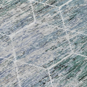 HomeRoots 8' Teal Blue Gray Ivory Round Geometric Rug - Stylish, Washable, Indoor-Outdoor Durability for All Spaces 618909