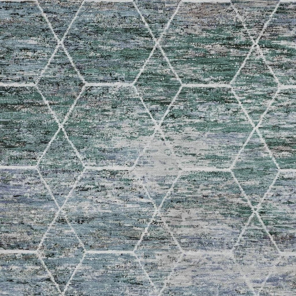 HomeRoots 8' X 10' Teal Blue, Gray & Ivory Geometric Area Rug - Stylish, Washable & Durable for Indoor/Outdoor Use 618910