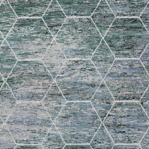 HomeRoots 9' Teal Blue, Gray & Ivory Geometric Rug - Washable Indoor/Outdoor, Stain-Resistant, Durable Style 618911