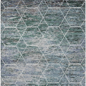 HomeRoots 9' Teal Blue, Gray & Ivory Geometric Rug - Washable Indoor/Outdoor, Stain-Resistant, Durable Style 618911