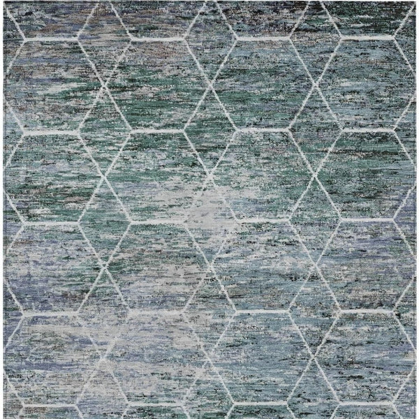 HomeRoots 9' Teal Blue, Gray & Ivory Geometric Rug - Washable Indoor/Outdoor, Stain-Resistant, Durable Style 618911