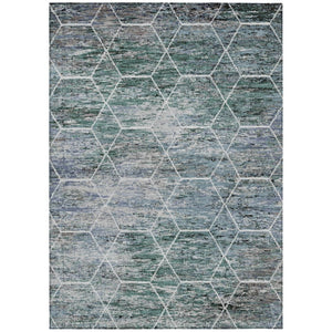 HomeRoots 9' Teal Blue, Gray & Ivory Geometric Rug - Washable Indoor/Outdoor, Stain-Resistant, Durable Style 618911