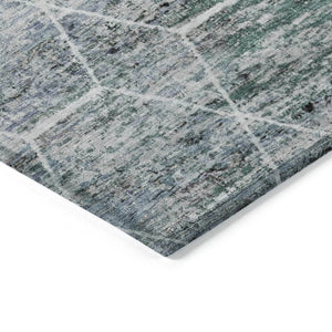 HomeRoots 9' Teal Blue, Gray & Ivory Geometric Rug - Washable Indoor/Outdoor, Stain-Resistant, Durable Style 618911