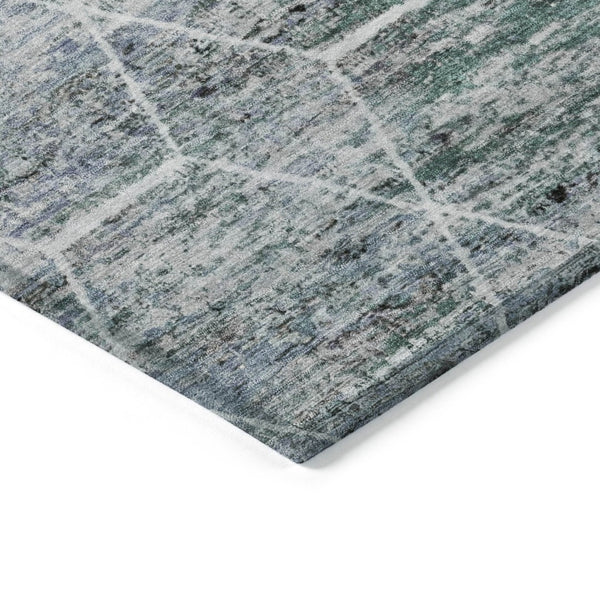 HomeRoots 9' Teal Blue, Gray & Ivory Geometric Rug - Washable Indoor/Outdoor, Stain-Resistant, Durable Style 618911