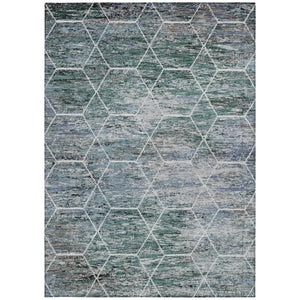 HomeRoots 10' Teal Blue Gray and Ivory Geometric Indoor Outdoor Area Rug - Stylish, Washable, Durable Design! 618912