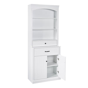 English Elm White Bathroom Storage Cabinet with Zinc Knob Doors, 4 Drawers, 6 Open Shelves & Adjustable Tiers for Organized Space (63"x10.8"x78.7") N725S252486K