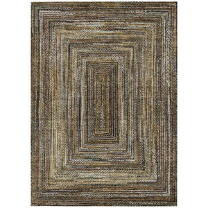 HomeRoots 5' X 8' Washable Indoor Outdoor Rug - Stylish Brown Taupe Ivory Geometric Design for High-Traffic Areas 618914