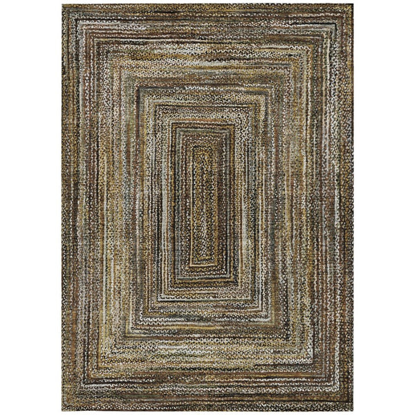 HomeRoots 5' X 8' Washable Indoor Outdoor Rug - Stylish Brown Taupe Ivory Geometric Design for High-Traffic Areas 618914