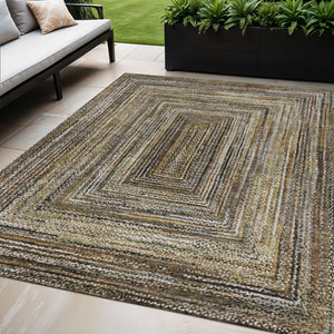 HomeRoots 5' X 8' Washable Indoor Outdoor Rug - Stylish Brown Taupe Ivory Geometric Design for High-Traffic Areas 618914