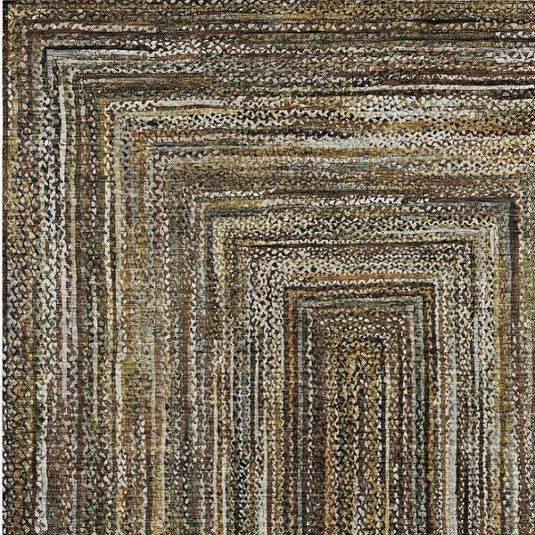 HomeRoots 5' X 8' Washable Indoor Outdoor Rug - Stylish Brown Taupe Ivory Geometric Design for High-Traffic Areas 618914