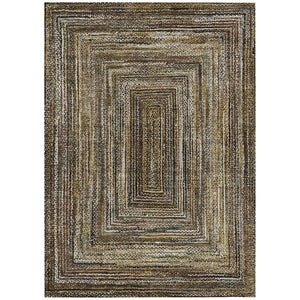 HomeRoots 5' X 8' Washable Indoor Outdoor Rug - Stylish Brown Taupe Ivory Geometric Design for High-Traffic Areas 618914