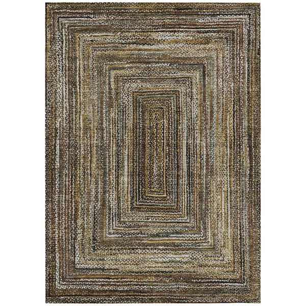 HomeRoots 5' X 8' Washable Indoor Outdoor Rug - Stylish Brown Taupe Ivory Geometric Design for High-Traffic Areas 618914