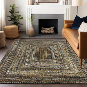 HomeRoots 5' X 8' Washable Indoor Outdoor Rug - Stylish Brown Taupe Ivory Geometric Design for High-Traffic Areas 618914