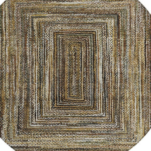 HomeRoots 8' Round Geometric Area Rug in Brown Taupe & Ivory - Stylish, Washable for Indoor & Outdoor Use 618915