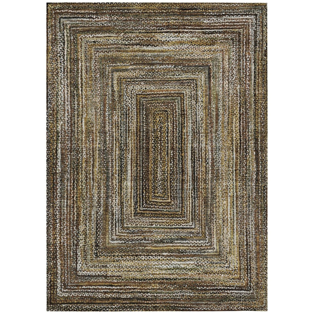HomeRoots 10' Modern Geometric Area Rug in Brown Taupe & Ivory - Washable, Durable for Indoor/Outdoor Use! 618918