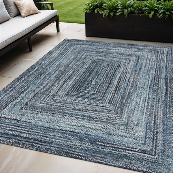 HomeRoots 5' X 8' Washable Navy Blue & Ivory Geometric Area Rug - Durable, Stylish for Indoor & Outdoor Use 618920