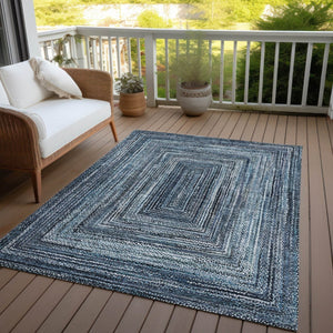 HomeRoots 5' X 8' Washable Navy Blue & Ivory Geometric Area Rug - Durable, Stylish for Indoor & Outdoor Use 618920