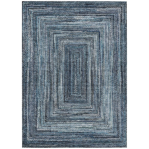 HomeRoots 5' X 8' Washable Navy Blue & Ivory Geometric Area Rug - Durable, Stylish for Indoor & Outdoor Use 618920