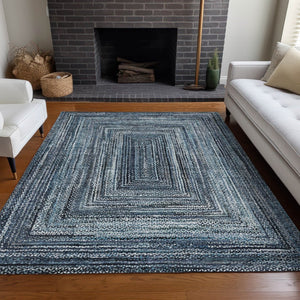 HomeRoots 5' X 8' Washable Navy Blue & Ivory Geometric Area Rug - Durable, Stylish for Indoor & Outdoor Use 618920
