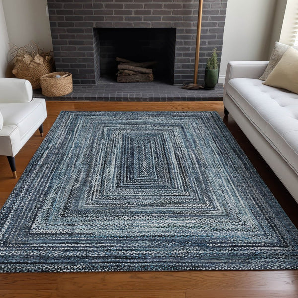 HomeRoots 5' X 8' Washable Navy Blue & Ivory Geometric Area Rug - Durable, Stylish for Indoor & Outdoor Use 618920