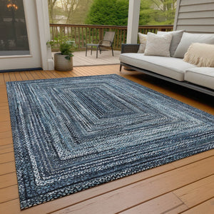 HomeRoots 5' X 8' Washable Navy Blue & Ivory Geometric Area Rug - Durable, Stylish for Indoor & Outdoor Use 618920