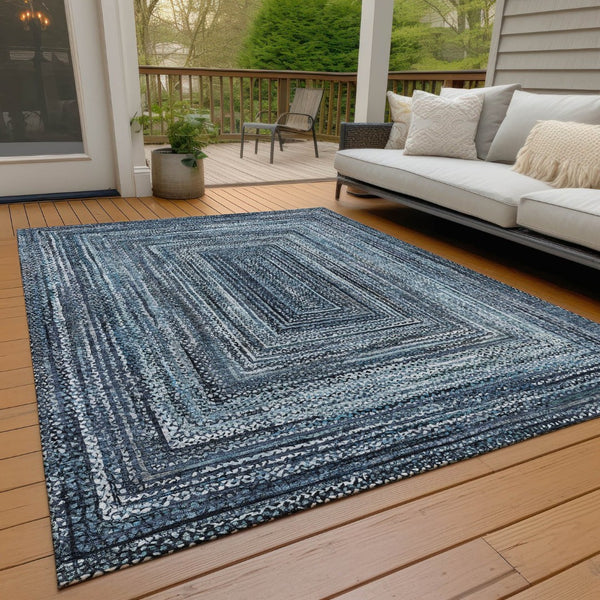 HomeRoots 5' X 8' Washable Navy Blue & Ivory Geometric Area Rug - Durable, Stylish for Indoor & Outdoor Use 618920