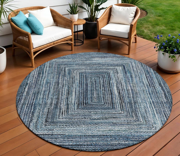 HomeRoots 8' Stylish Geometric Area Rug in Navy Blue & Ivory - Washable, Durable for Indoor & Outdoor Use! 618921
