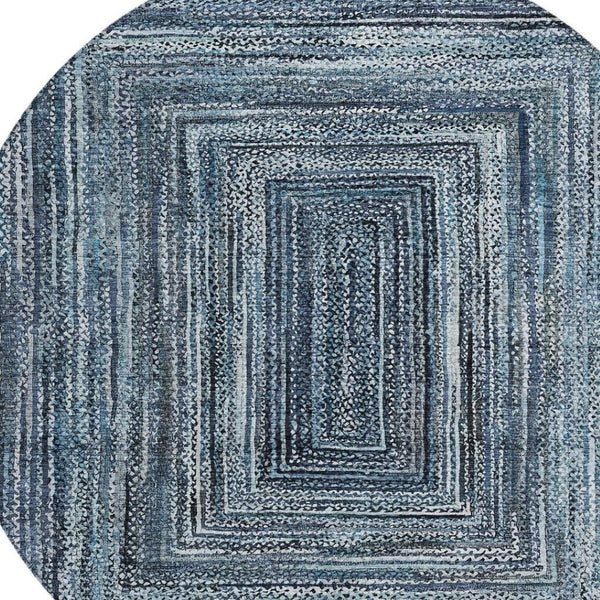 HomeRoots 8' Stylish Geometric Area Rug in Navy Blue & Ivory - Washable, Durable for Indoor & Outdoor Use! 618921