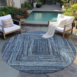 HomeRoots 8' Stylish Geometric Area Rug in Navy Blue & Ivory - Washable, Durable for Indoor & Outdoor Use! 618921