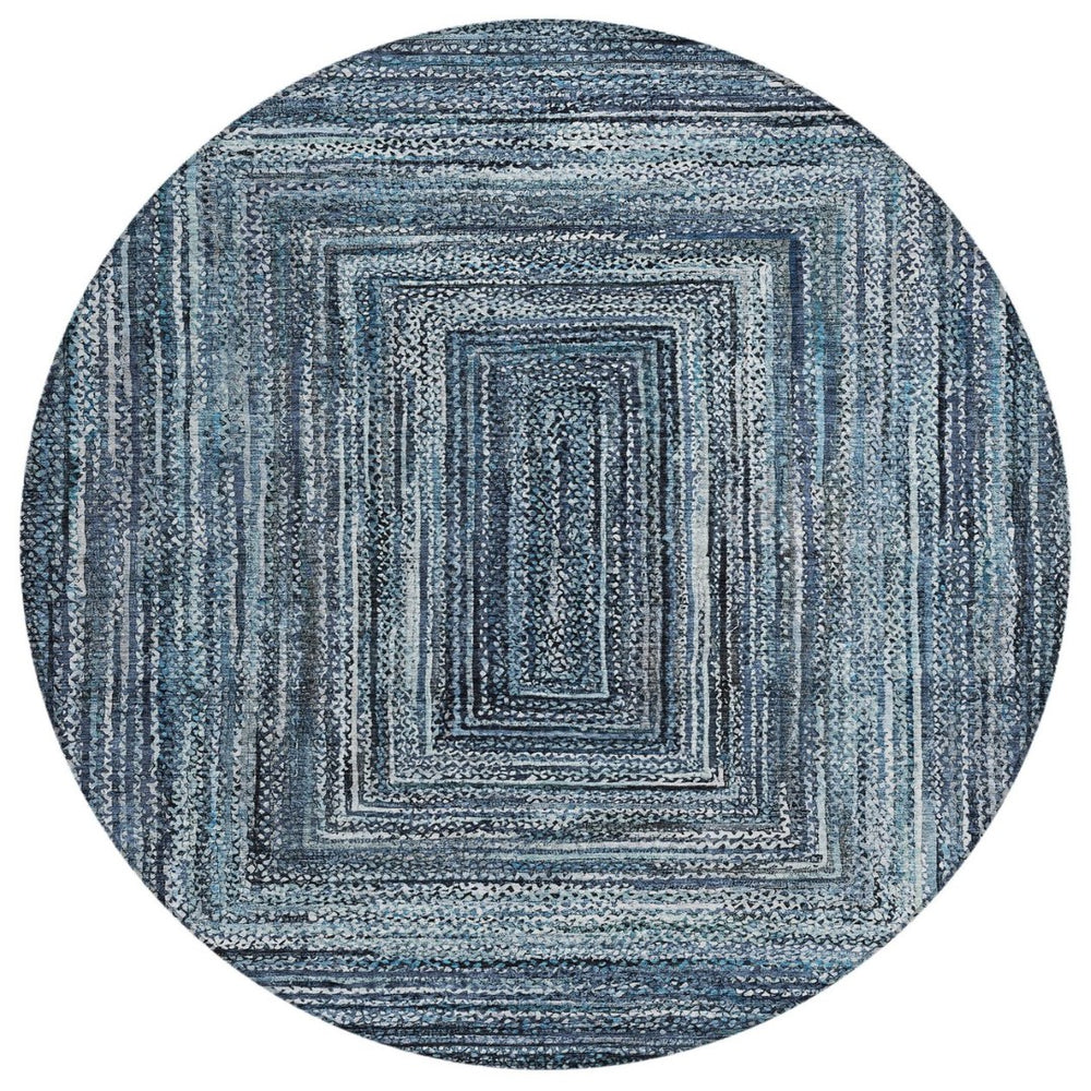 HomeRoots 8' Stylish Geometric Area Rug in Navy Blue & Ivory - Washable, Durable for Indoor & Outdoor Use! 618921