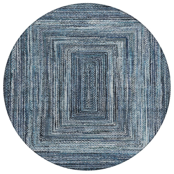 HomeRoots 8' Stylish Geometric Area Rug in Navy Blue & Ivory - Washable, Durable for Indoor & Outdoor Use! 618921