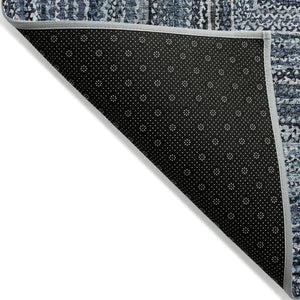 HomeRoots 8' Stylish Geometric Area Rug in Navy Blue & Ivory - Washable, Durable for Indoor & Outdoor Use! 618921