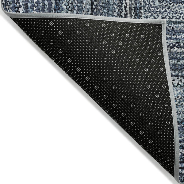 HomeRoots 8' Stylish Geometric Area Rug in Navy Blue & Ivory - Washable, Durable for Indoor & Outdoor Use! 618921
