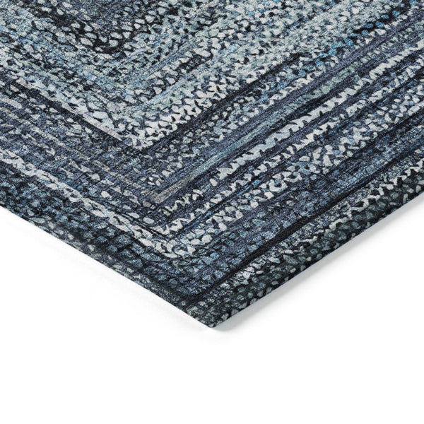 HomeRoots 8' Stylish Geometric Area Rug in Navy Blue & Ivory - Washable, Durable for Indoor & Outdoor Use! 618921