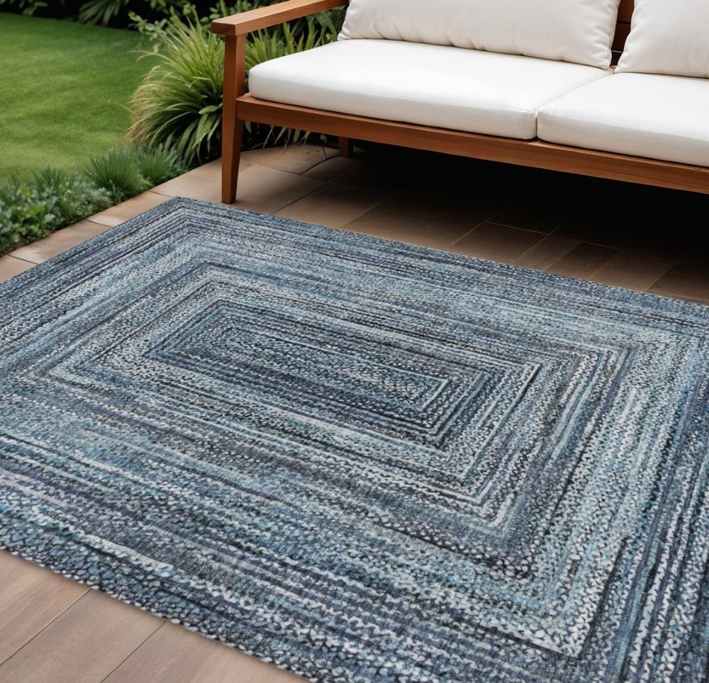 HomeRoots 10' Stylish Navy Blue and Ivory Geometric Washable Area Rug for Indoor/Outdoor Use, Great Durability! 618924